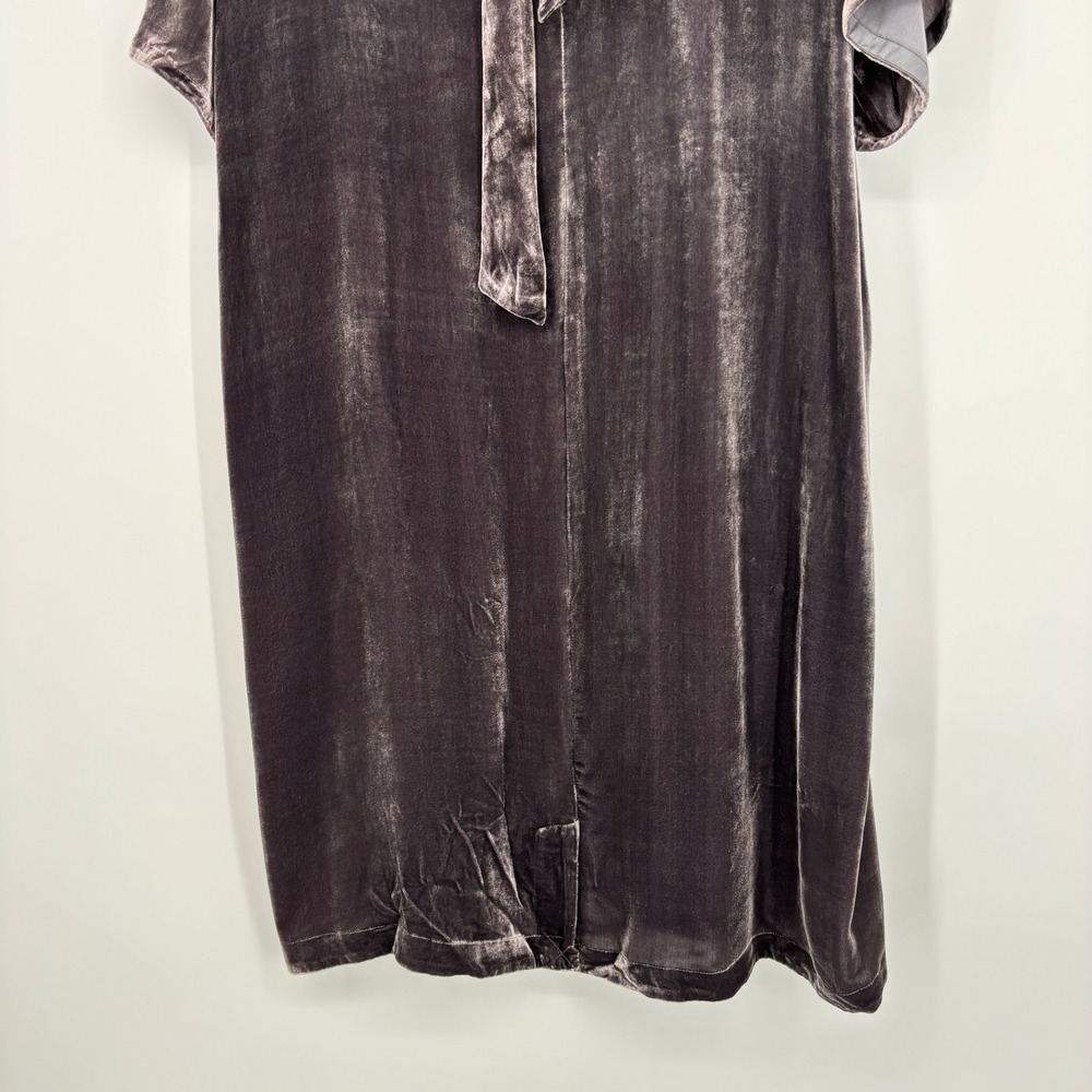Eileen Fisher Velvet Shift Mini Dress Silk Gray Short Sleeve Mock Neck Size L - Picture 9 of 13